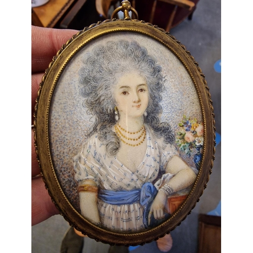 337a - Late 19th Century Georgian Miniature Oval Portrait of a Young Lady