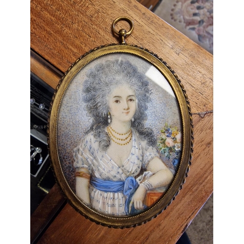 337a - Late 19th Century Georgian Miniature Oval Portrait of a Young Lady