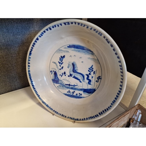 374 - Blue & White Antique Handpainted Bowl