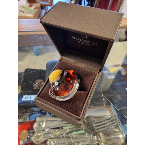 259e - Vintage Boxed Silver 925 Amber Ring