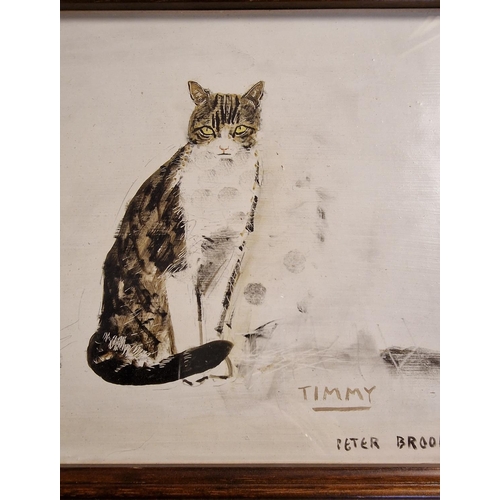 10a - Original Commissioned Art by Peter Brook (1927-2009) of a White Tabby Cat, 'Timmy' - 29x26cm