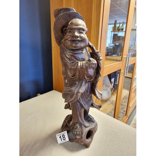 18 - Early Turn-of-the-Century Hand-Crafted Carved Chinese Wooden Deity Figure - H 35.5cm