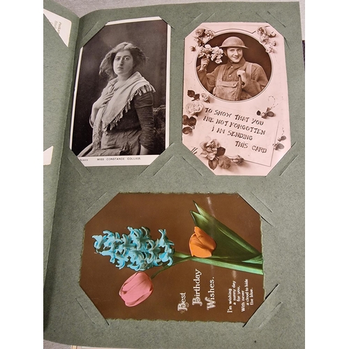 35 - 1920s-1940s Postcard Album Containing Postcards and Photographs - some Militaria & Decorative/Floral... 