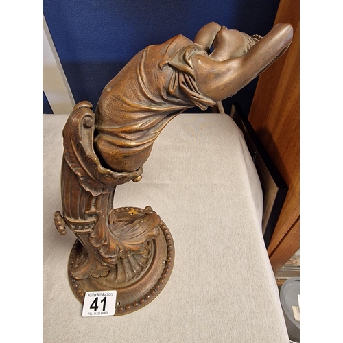 41 - Edwardian Bronze Female Figural Gas Lamp Sconce - 30cm