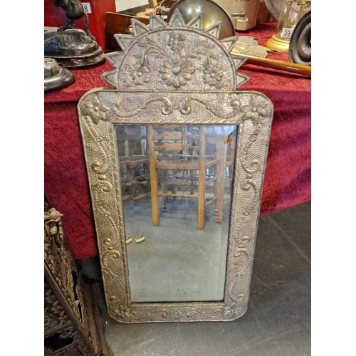 52 - Large 1940's Brass Floral Decorative Edged Bevelled Mirror - 91cm high