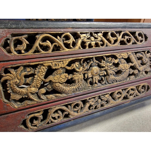 6 - Pair of Antique Tibetan/Chinese Wooden Prayer Boxes with Carved Dragon Decoration - H 37.7cm