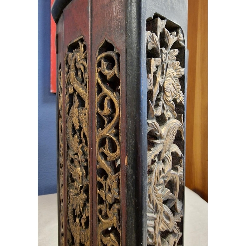 6 - Pair of Antique Tibetan/Chinese Wooden Prayer Boxes with Carved Dragon Decoration - H 37.7cm