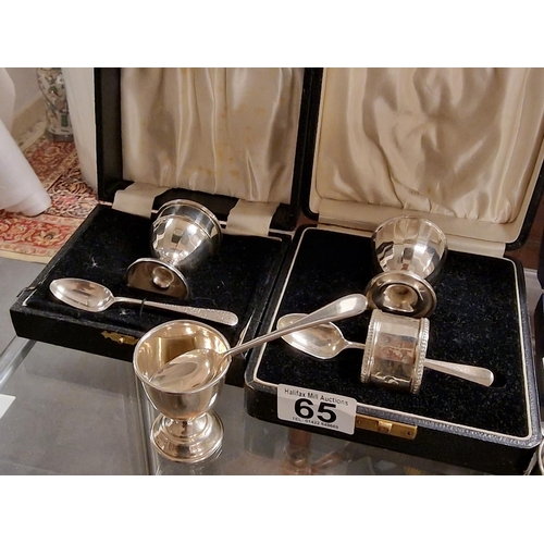 65 - Trio of Hallmarked Silver Christening Sets (two cased) - 164g