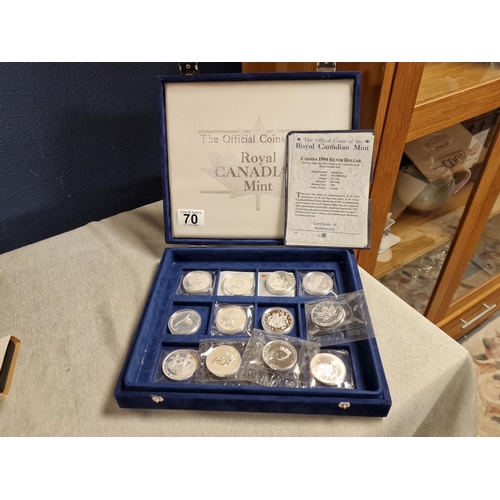 70 - Set of Twelve Royal Canadian Mint Proof Finish 925 Silver Dollars 1967-2001 - 372.03g total includin... 