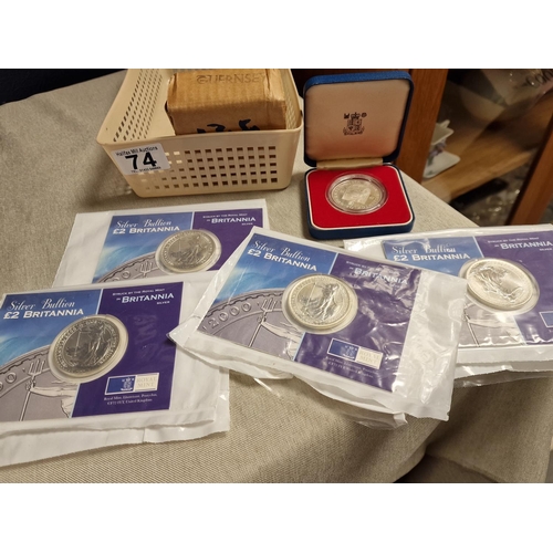 74 - 4 Royal Mint Silver Bullion 2000 Two Pound Coins and 1978 Bailiwick of Guernsey Twenty Five Pence Co... 