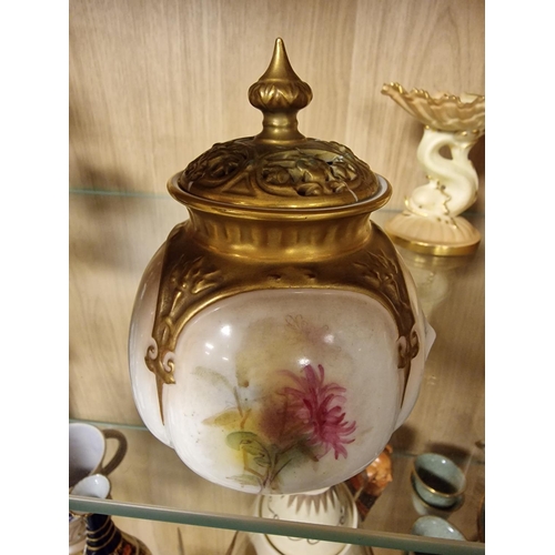 135 - Antique Gilded Floral Royal Worcester Jar Marked 1899+H175 to base - repair to lid