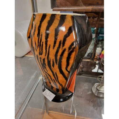 63c - Handpainted Tiger Pattern Retro Vase by Devon Ware/Bernadette Eve