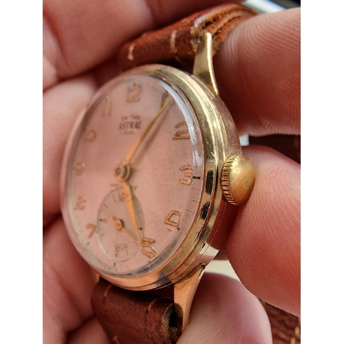141 - 9ct Gold Smiths Astral Leather-Strapped Vintage Wrist Watch
