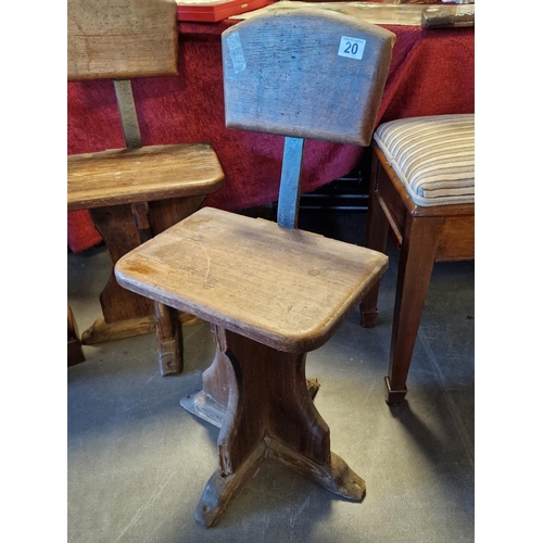 20 - Pair of Salvage Turn of the Century Antique School Chairs with Cast Iron Back - H 80cm