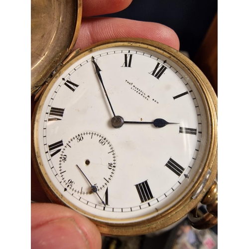 119k - Pair of Plated Pocketwatch inc a Gold Plated Thos Russell & Son of Liverpool, plus a Smiths Example