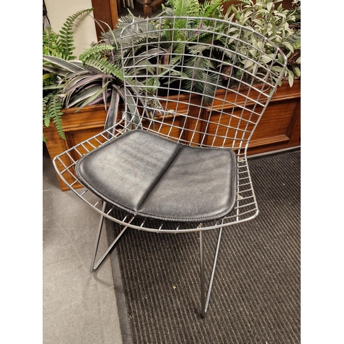 73 - Set of Three Original Harry Bertoia Chrome Framed & Leather Designer Lounge Chairs