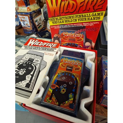 57c - Set of Three Retro Vintage Toys and Electronica, inc Boxed Palitoy Wildfire Pinball & Boxed Battlest... 