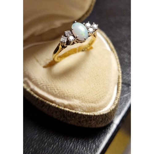 172 - 18ct Gold, Opal and Diamond Cluster Ring, size J+0.5, 2.9g