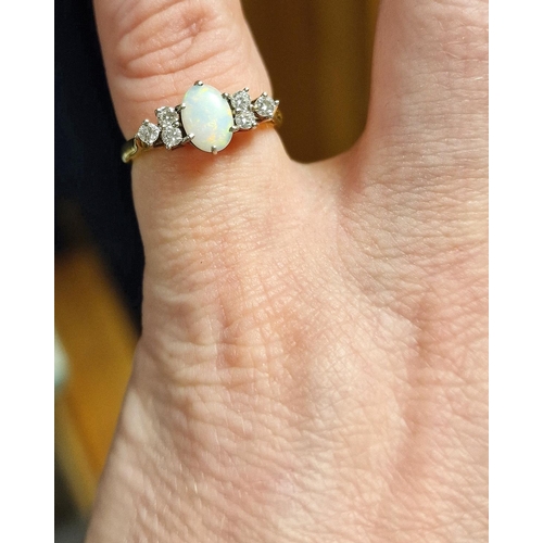 172 - 18ct Gold, Opal and Diamond Cluster Ring, size J+0.5, 2.9g