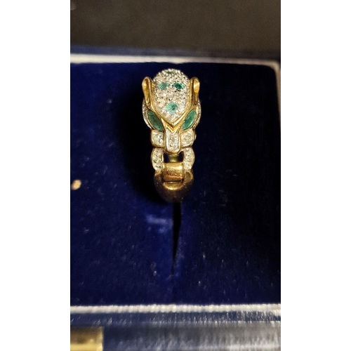 177 - Brooks & Bentley 9ct Gold, Emerald and Diamond Panther Ring, size K+0.5