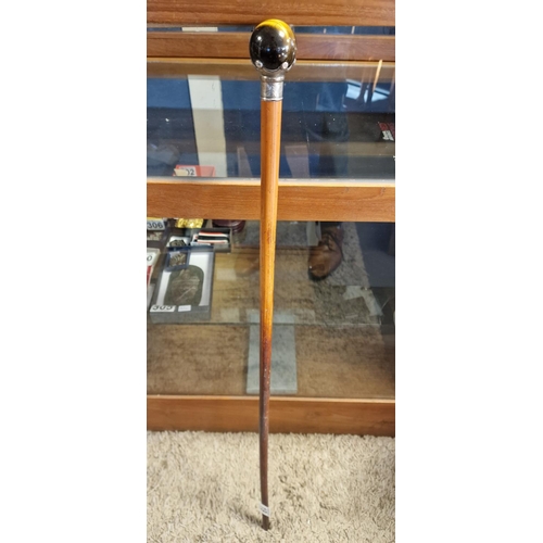 18 - 1912 Birmingham Silver and Tigers Eye Walking Stick - Beautiful Example - 91cm long