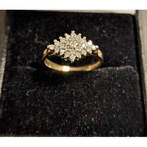 181 - 9ct Gold and Diamond Cluster Ring, size K