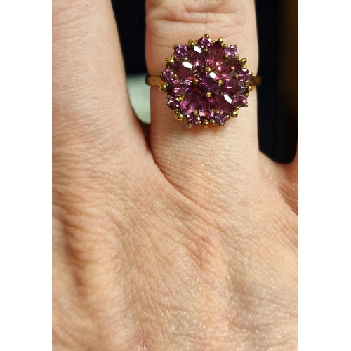 182 - 9ct Gold and Pink Topaz Flower Cluster Ring, size P