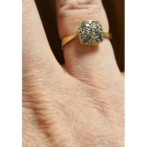 184 - 9ct Gold and Diamond Cluster Ring, size O and 2.7g