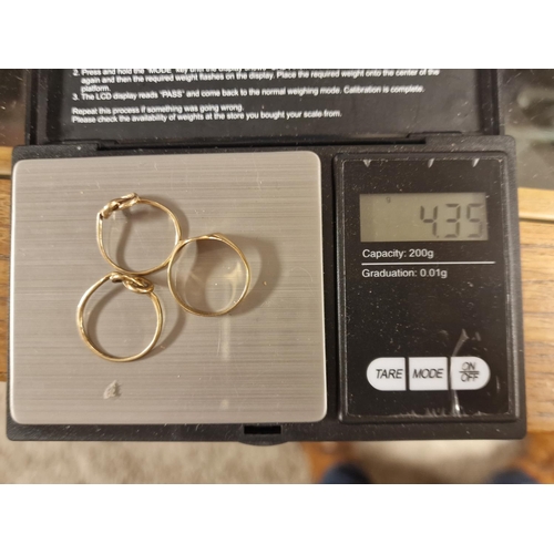 193 - Pair of 9ct Gold Hoop Heart Rings + a nice 9ct Gold Signet Ring - total weight 4.35g