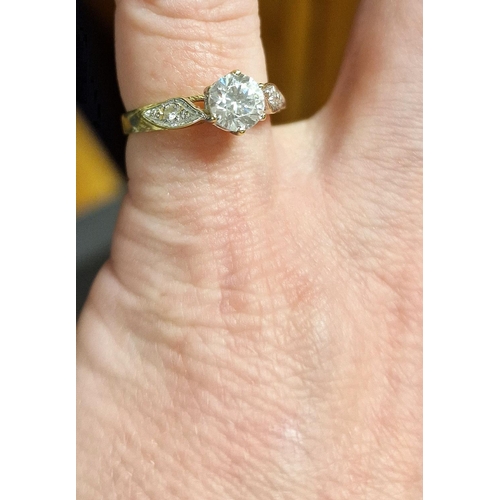 199 - 9ct Gold & CZ Centre and Shoulder Stoned Engagement Ring - size O