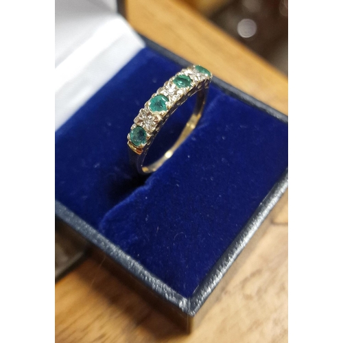 204 - 9ct Gold, Emerald and Diamond Half Eternity Ring - 2.2g, size Q