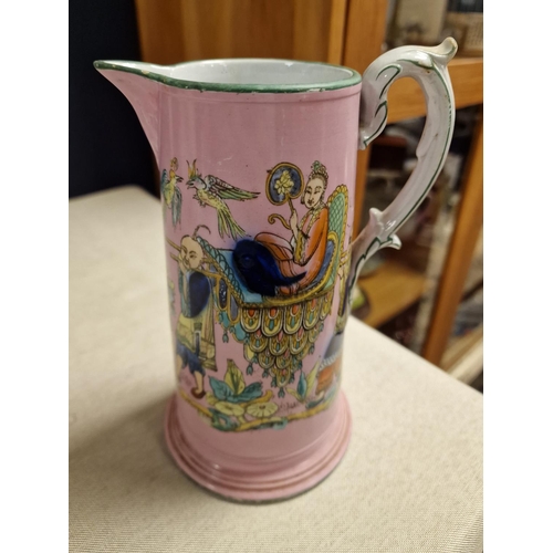 20a - Antique Victorian Water Jug with a Handpainted Chinese Scene to the body