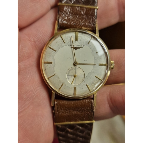 215 - 9ct Gold Longines Watch w/Original Strap