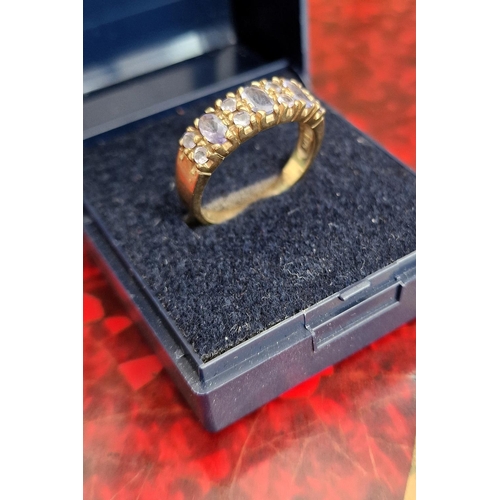 219e - 9ct Gold and Amethyst Half-Eternity Ring - size P, 3.1g