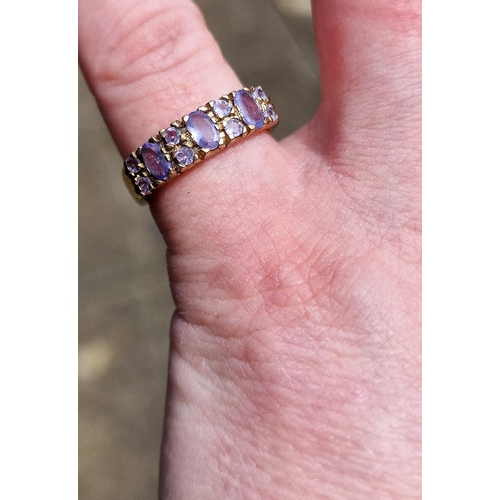 219e - 9ct Gold and Amethyst Half-Eternity Ring - size P, 3.1g