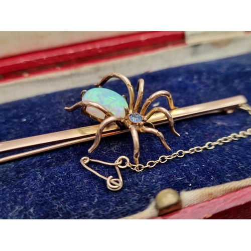 224 - 9ct Gold Vintage Spider Design Opal and Tanzanite Brooch