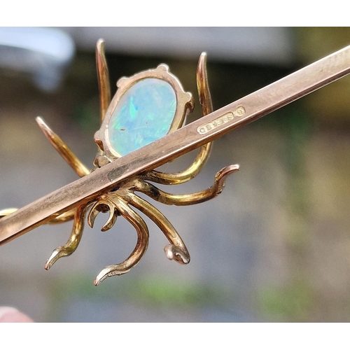 224 - 9ct Gold Vintage Spider Design Opal and Tanzanite Brooch