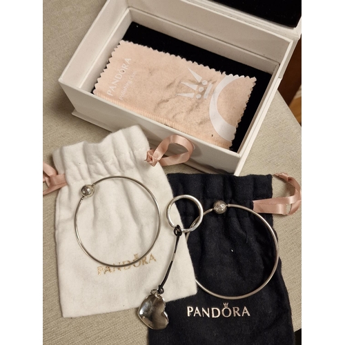 228 - Assorted Boxed Pandora Jewellery Pieces, inc Two Bangles and a Key Ring