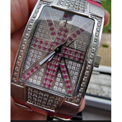 234 - Boxed Designer Multi-Diamond Technomarine Ladies Wrist Watch w/pink and white diamond embellishment ... 