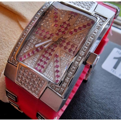 234 - Boxed Designer Multi-Diamond Technomarine Ladies Wrist Watch w/pink and white diamond embellishment ... 