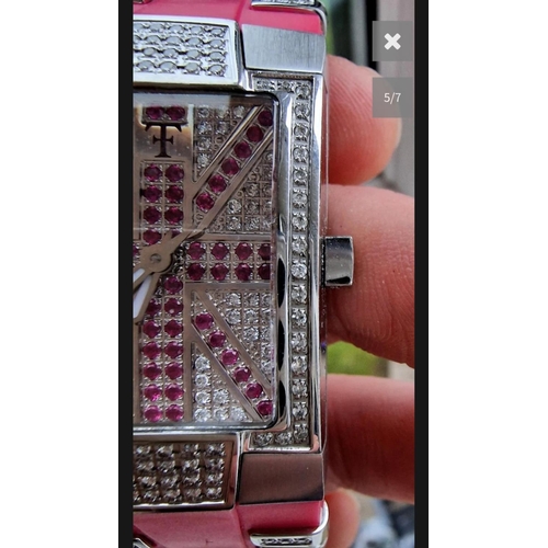 234 - Boxed Designer Multi-Diamond Technomarine Ladies Wrist Watch w/pink and white diamond embellishment ... 