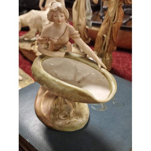 49a - Small Royal Dux Porcelain Lady on a Lily Figure