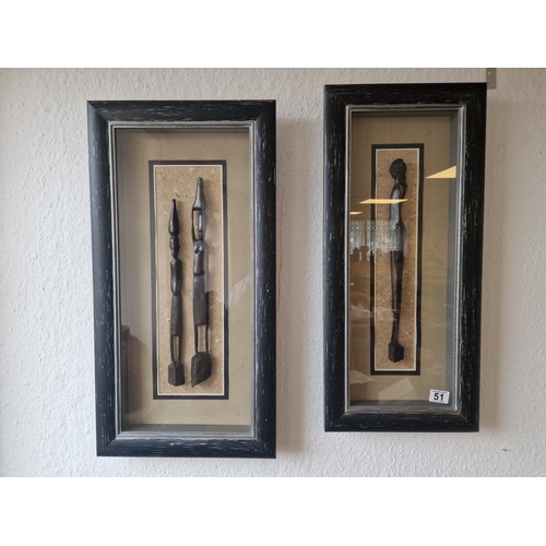 51 - Pair of Box Framed African Carved Wooden Tribal Figures