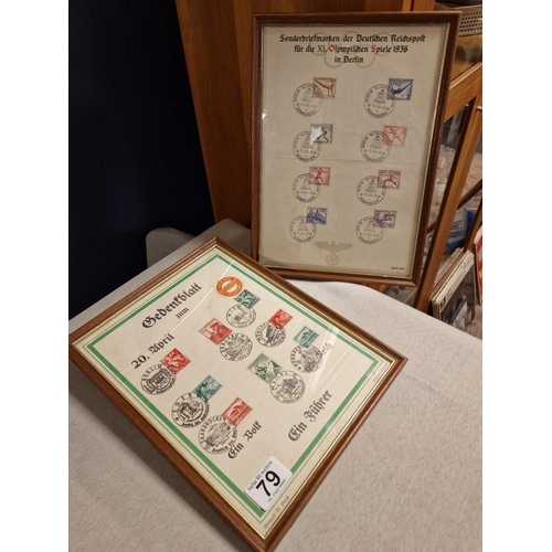 79 - Pair of Framed German Hitler Wartime Stamp Sets - Militaria Interest