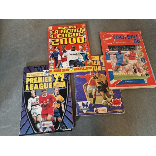 112d - Group of Four Merlin and Panini Football and Premier League Sticker Albums, inc 1986, 1994, 1999 and... 