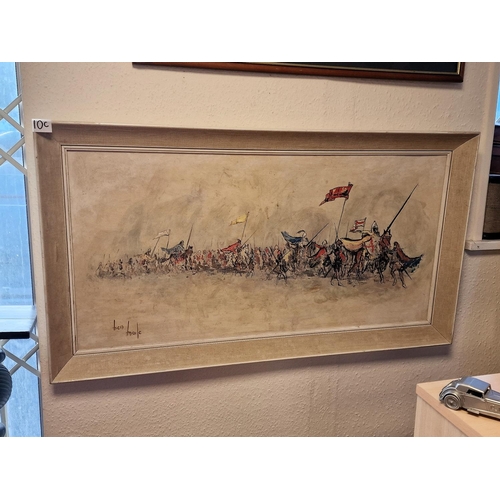 10c - Large Framed nglish Civil War/Knights Artwork on Board by Ben Maile - 113x63cm