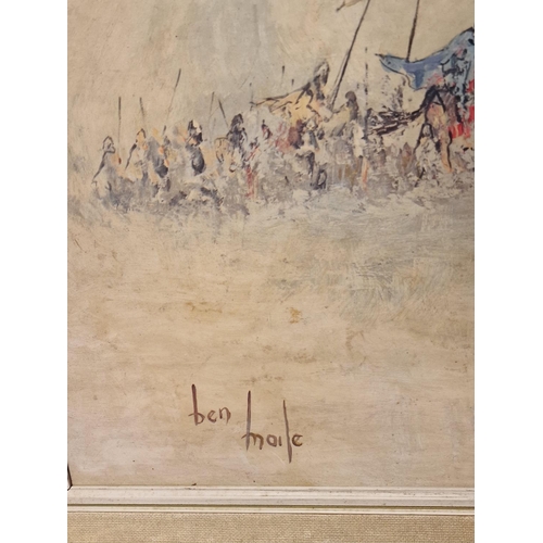 10c - Large Framed nglish Civil War/Knights Artwork on Board by Ben Maile - 113x63cm