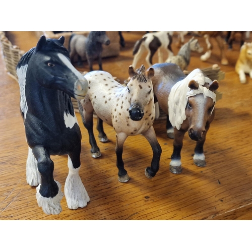 158 - Collection of Farmyard Animals and Horses Toys Models + Scenery, including numerous Schleich example... 