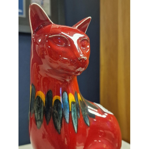 16 - Pair of Poole Pottery Red Flambe Delphis Cat Figures - 29cm high