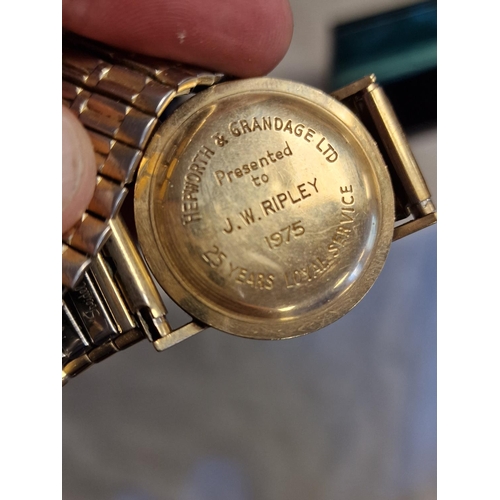 163 - 9ct Gold Gents Rotary Wrist Watch w/flexi-strap and original 1970's Fattorini Guarantee Receipt - 52... 